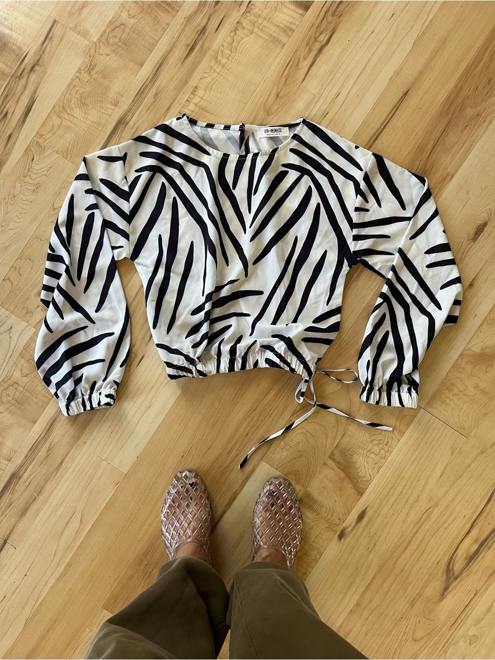 Nordstrom Tie-Waist Zebra Stripe Blouse - Black & White
